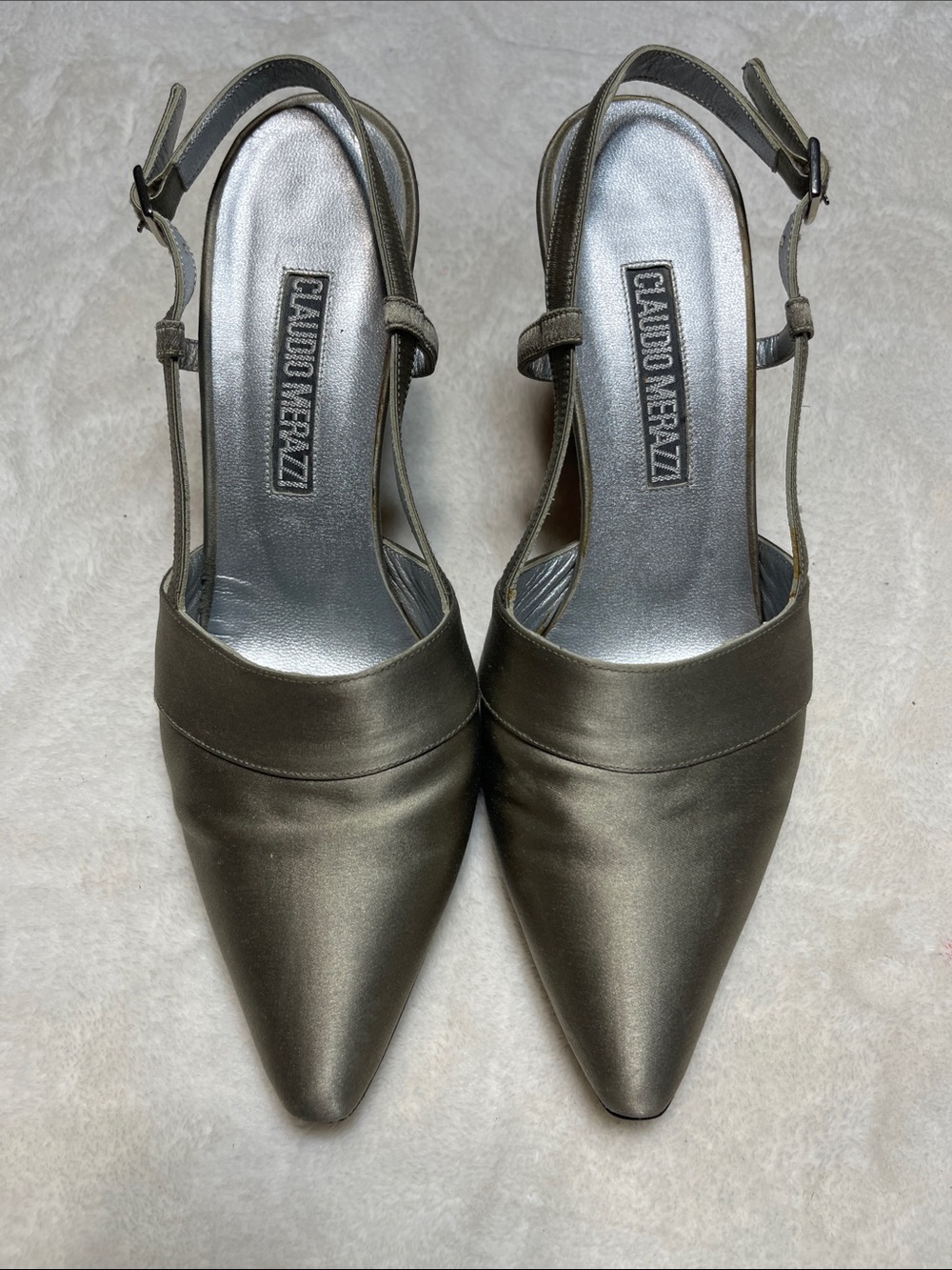 Claudio Merazzi Gray Metallic Pointed Slingback Heels Size 6